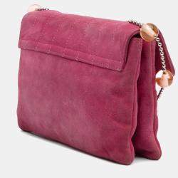 Pre Owned Chanel Pink CC Choco Bar Suede Beaded Chain Flap