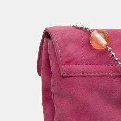Pre Owned Chanel Pink CC Choco Bar Suede Beaded Chain Flap