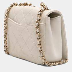 Pre Owned Chanel White Quilted Lambskin Studded Beauty Begins Flap