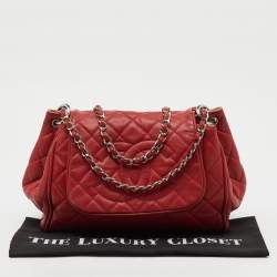 Pre Owned Chanel Red Quilted Caviar Leather Timeless Accordion Flap Bag