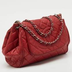 Pre Owned Chanel Red Quilted Caviar Leather Timeless Accordion Flap Bag