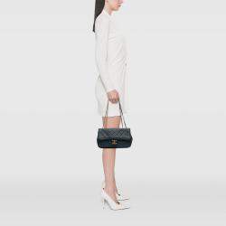 Pre Owned Chanel Blue Medium Bicolor Calfskin Graphic Flap
