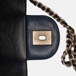 Pre Owned Chanel Blue Medium Bicolor Calfskin Graphic Flap