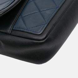 Pre Owned Chanel Blue Medium Bicolor Calfskin Graphic Flap