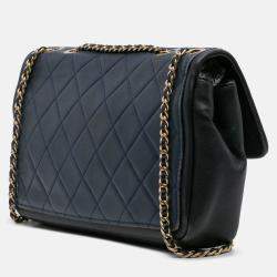Pre Owned Chanel Blue Medium Bicolor Calfskin Graphic Flap