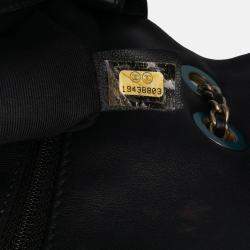 Pre Owned Chanel Blue Medium Bicolor Calfskin Graphic Flap