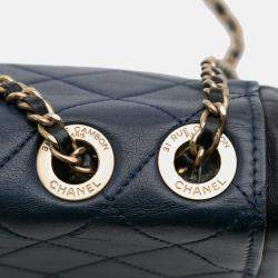 Pre Owned Chanel Blue Medium Bicolor Calfskin Graphic Flap