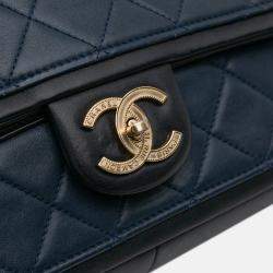 Pre Owned Chanel Blue Medium Bicolor Calfskin Graphic Flap