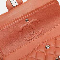 Pre Owned Chanel Orange Medium Classic Lambskin Double Flap