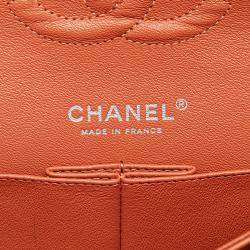 Pre Owned Chanel Orange Medium Classic Lambskin Double Flap