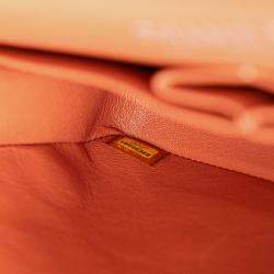 Pre Owned Chanel Orange Medium Classic Lambskin Double Flap