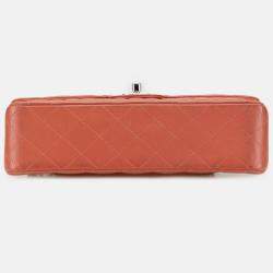 Pre Owned Chanel Orange Medium Classic Lambskin Double Flap