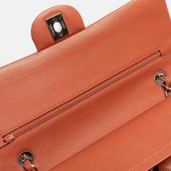 Pre Owned Chanel Orange Medium Classic Lambskin Double Flap