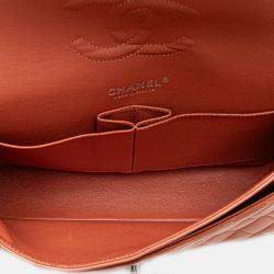 Pre Owned Chanel Orange Medium Classic Lambskin Double Flap