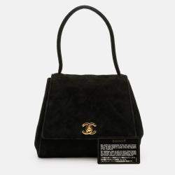 Pre Owned Chanel Black CC Quilted Velvet Flap