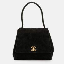 Pre Owned Chanel Black CC Quilted Velvet Flap