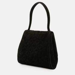 Pre Owned Chanel Black CC Quilted Velvet Flap