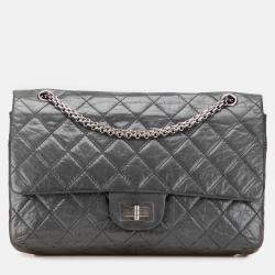Pre Owned Chanel Grey 50th Anniversary Reissue 2.55 Aged Calfskin Double Flap 227