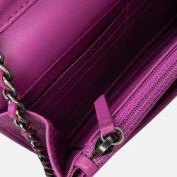 Pre Owned Chanel Purple Lambskin Boy Wallet on Chain