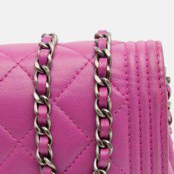 Pre Owned Chanel Purple Lambskin Boy Wallet on Chain