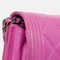Pre Owned Chanel Purple Lambskin Boy Wallet on Chain