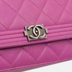 Pre Owned Chanel Purple Lambskin Boy Wallet on Chain