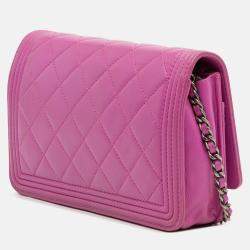 Pre Owned Chanel Purple Lambskin Boy Wallet on Chain