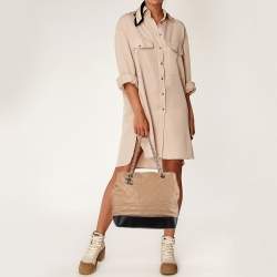 Pre Owned Chanel Beige/Black Quilted Leather VIP Grand Shopping Bag