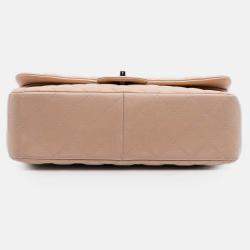 Pre Owned Chanel Beige Jumbo Classic Lambskin Double Flap