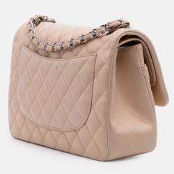 Pre Owned Chanel Beige Jumbo Classic Lambskin Double Flap