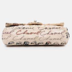 Pre Owned Chanel White Small Quilted Nylon Printed Rue Cambon Flap