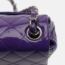 Pre Owned Chanel Purple Mini Square Classic Patent Single Flap Bag