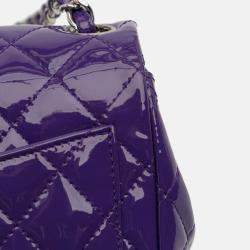 Pre Owned Chanel Purple Mini Square Classic Patent Single Flap Bag