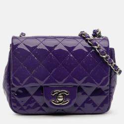 Pre Owned Chanel Purple Mini Square Classic Patent Single Flap Bag