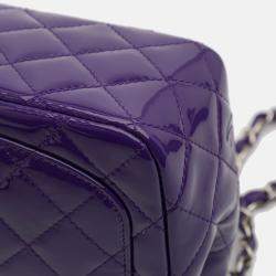 Pre Owned Chanel Purple Mini Square Classic Patent Single Flap Bag
