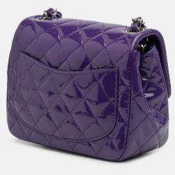 Pre Owned Chanel Purple Mini Square Classic Patent Single Flap Bag
