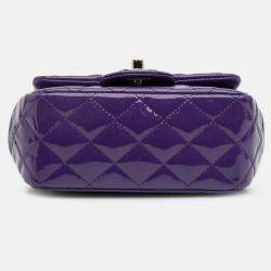 Pre Owned Chanel Purple Mini Square Classic Patent Single Flap Bag