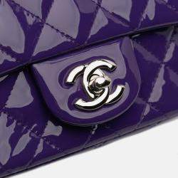 Pre Owned Chanel Purple Mini Square Classic Patent Single Flap Bag