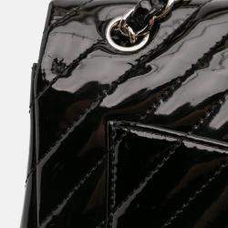 Pre Owned Chanel Black Maxi Classic Chevron Patent Single Flap Bag