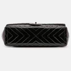Pre Owned Chanel Black Maxi Classic Chevron Patent Single Flap Bag