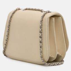 Pre Owned Chanel Cream Small Calfskin Braided Chic Flap Bag