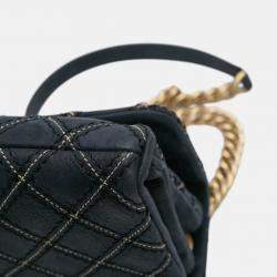 Pre Owned Chanel Navy Blue Medium Quilted Calfskin Triple Stitched Flap