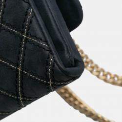 Pre Owned Chanel Navy Blue Medium Quilted Calfskin Triple Stitched Flap