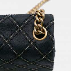 Pre Owned Chanel Navy Blue Medium Quilted Calfskin Triple Stitched Flap