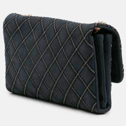 Pre Owned Chanel Navy Blue Medium Quilted Calfskin Triple Stitched Flap