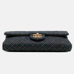 Pre Owned Chanel Navy Blue Medium Quilted Calfskin Triple Stitched Flap