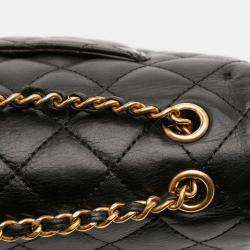 Pre Owned Chanel Black Gold Quilted Calfskin Rock The Corner Flap