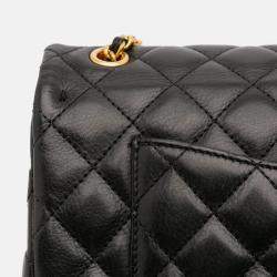 Pre Owned Chanel Black Gold Quilted Calfskin Rock The Corner Flap
