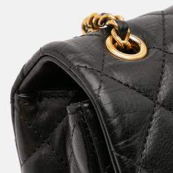 Pre Owned Chanel Black Gold Quilted Calfskin Rock The Corner Flap