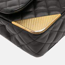 Pre Owned Chanel Black Gold Quilted Calfskin Rock The Corner Flap